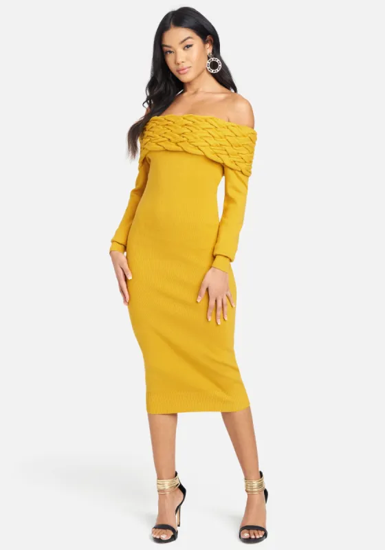 Off Shoulder Cable Knit Dress made by Bebe