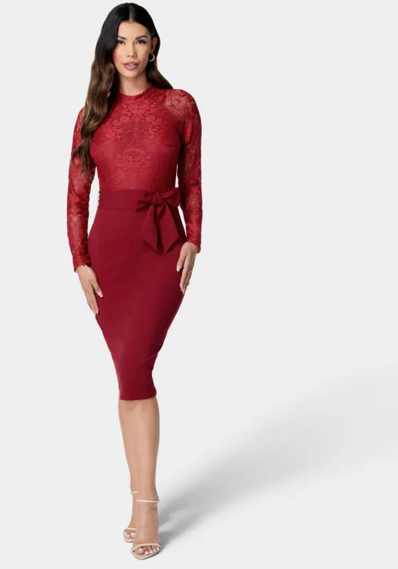 Lace And Crepe Pencil Dress sold by Bebe