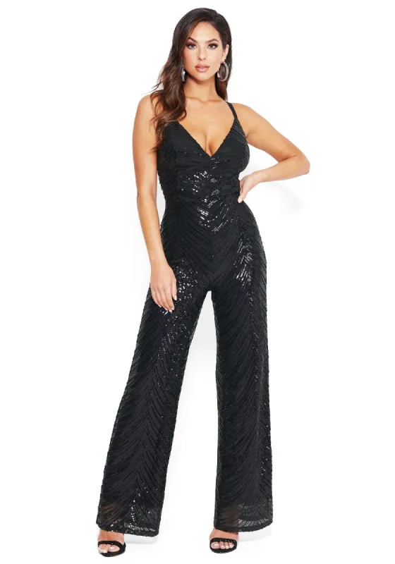 Allover Sequin Wide Leg Jumpsuit sold by Bebe