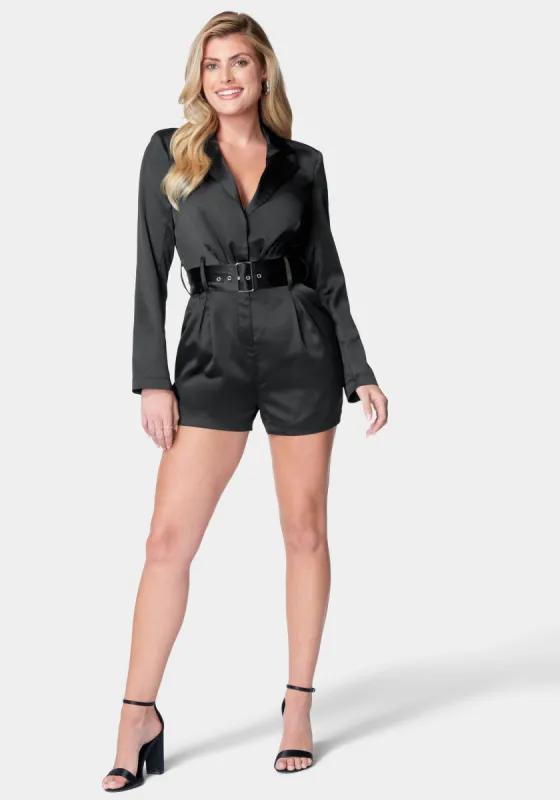 Satin Blazer Romper sold by Bebe