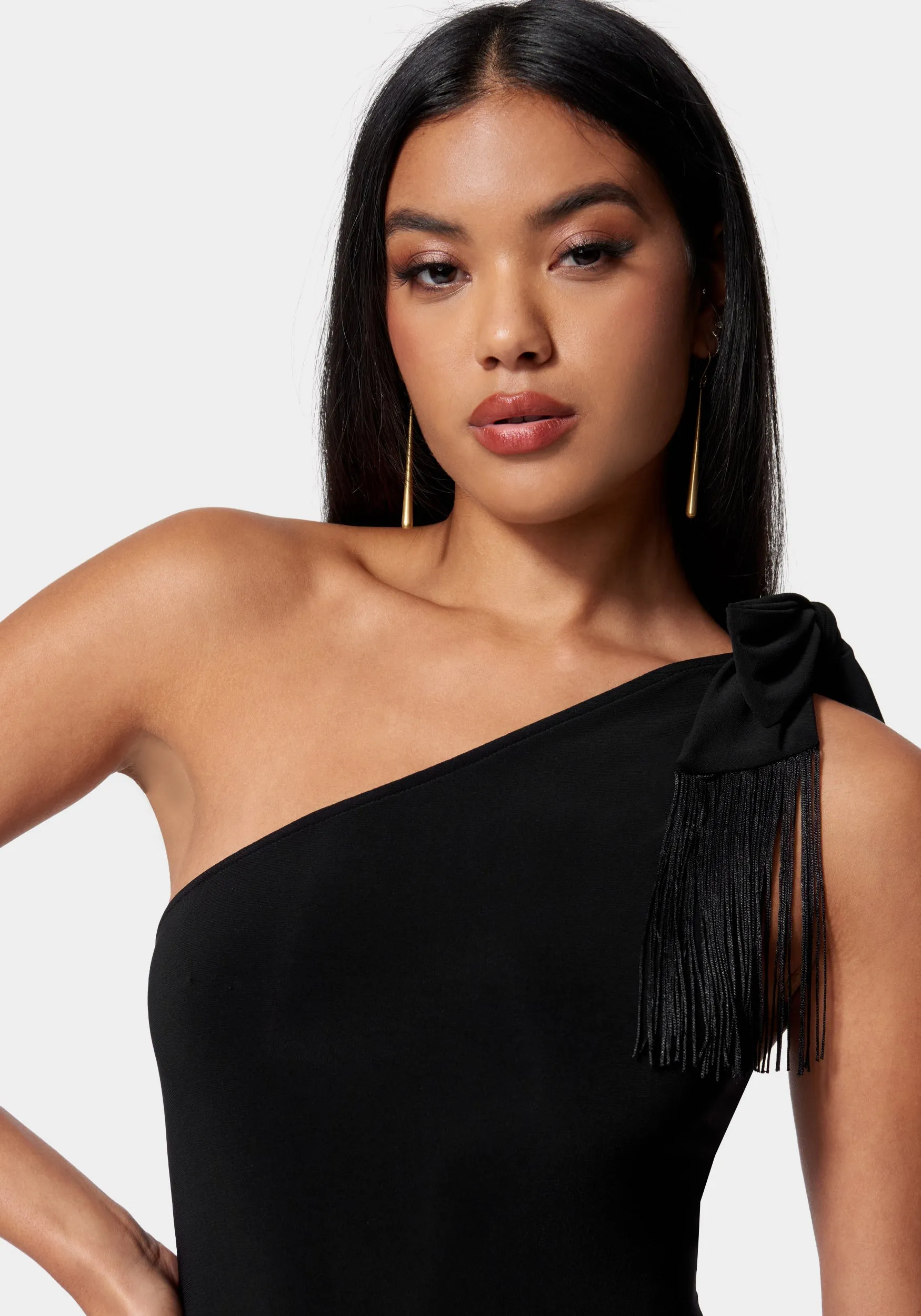 One Shoulder Fringe Bodycon Dress sold by Bebe product image thumbnail 4