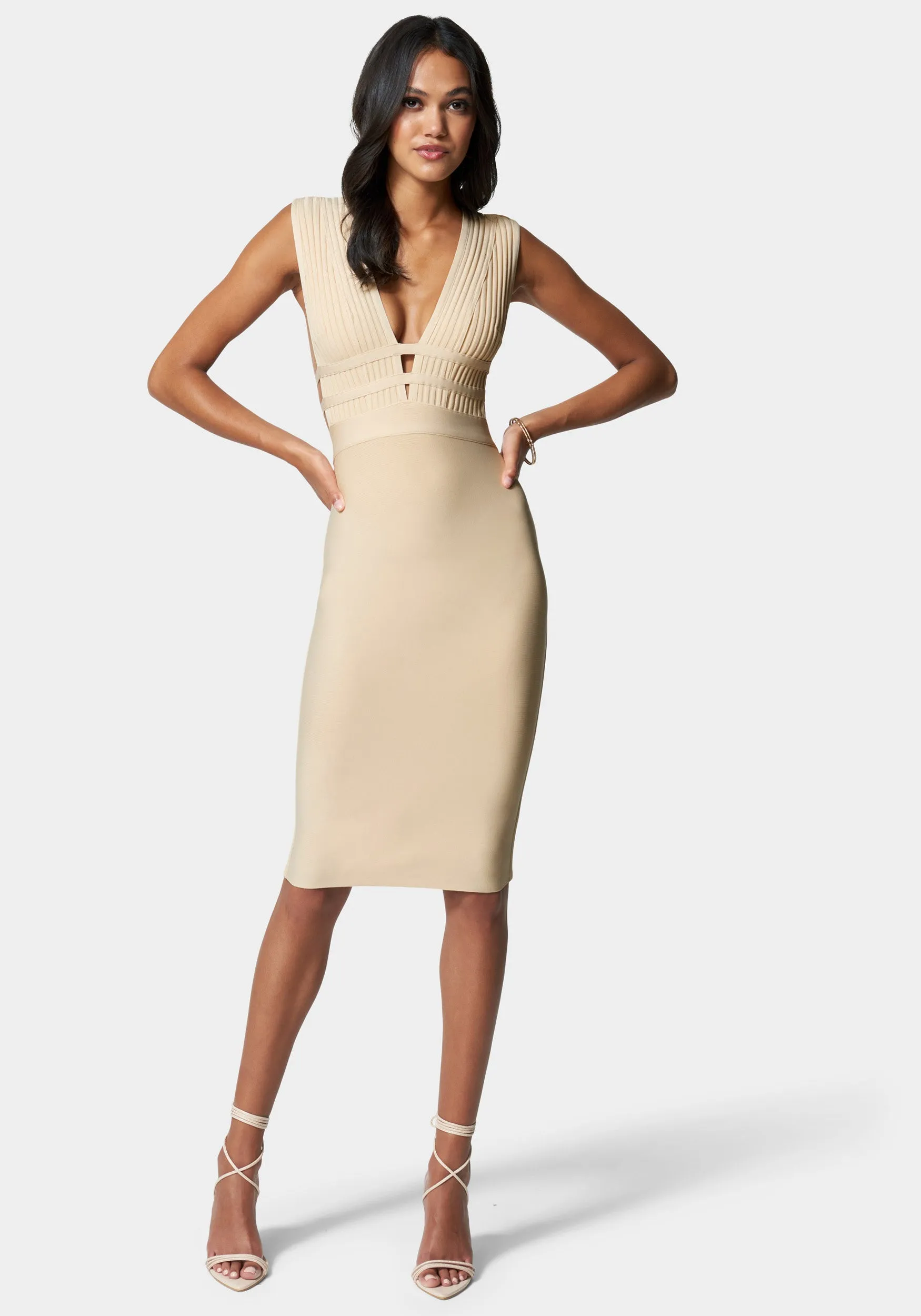 Plunge Neck Bandage Dress sold by Bebe