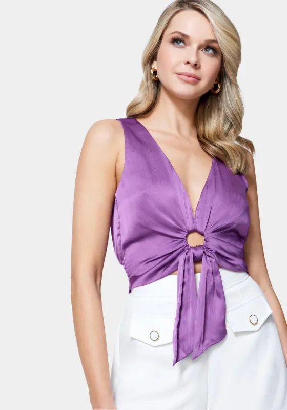 V Neck Ring Detail Woven Top sold by Bebe