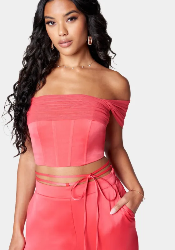 Off Shoulder Draped Corset Top sold by Bebe