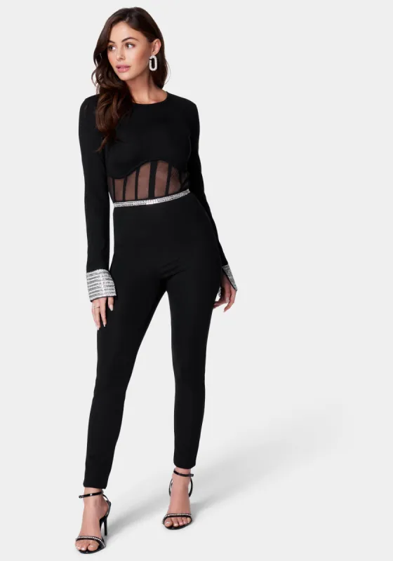Embellished Corset Detail Catsuit sold by Bebe