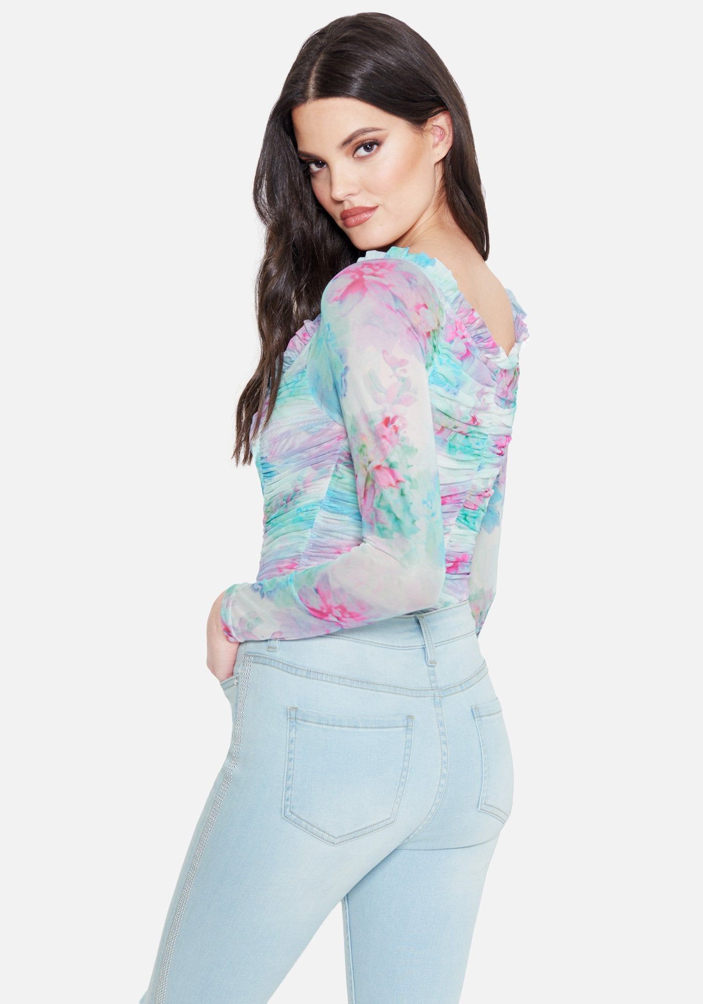 Printed Ruched Mesh Bodysuit sold by Bebe product image thumbnail 3