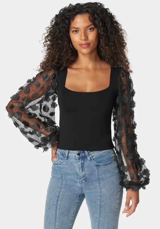 Embroidered Sleeves Square Neck Sweater sold by Bebe