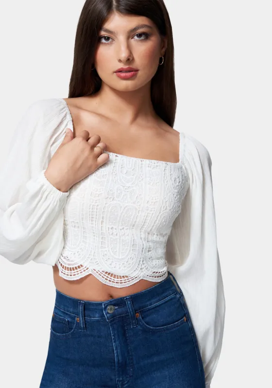 Crochet Body Woven Top sold by Bebe