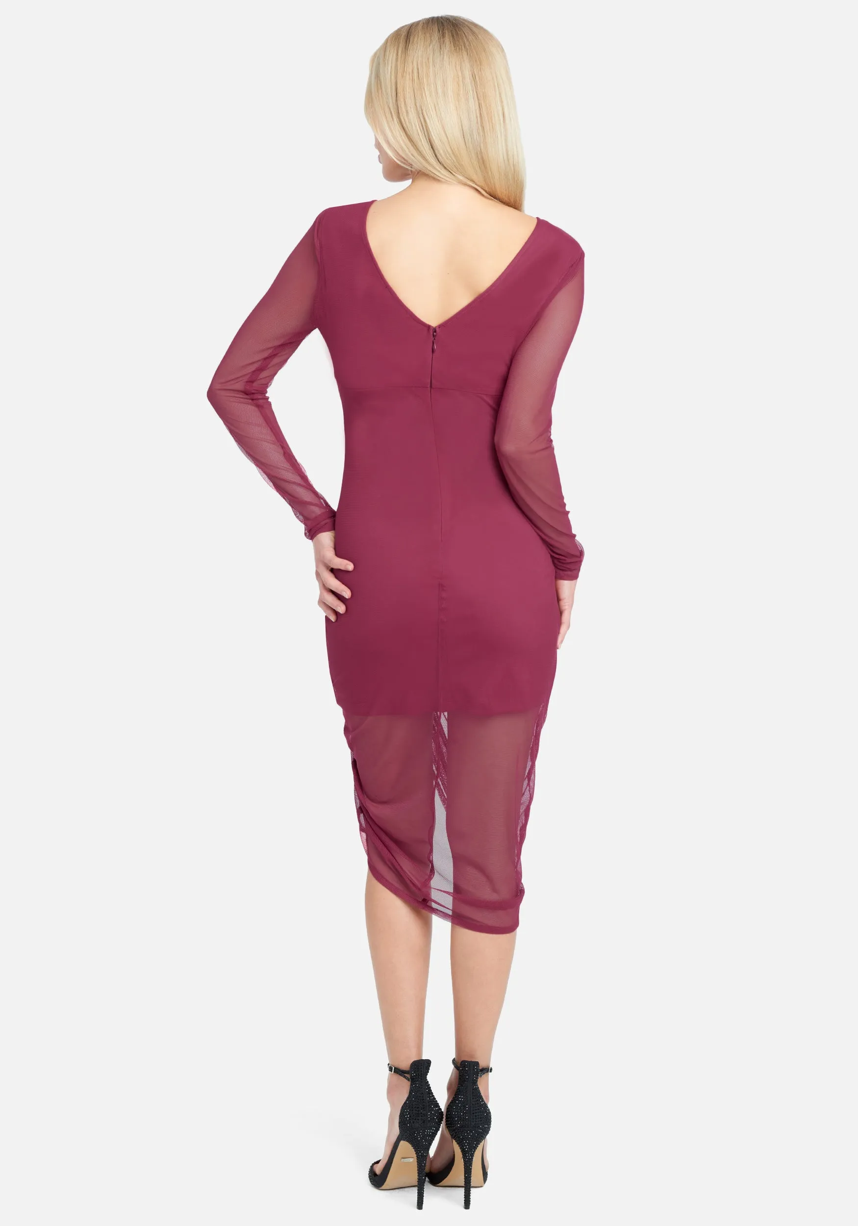 Long Sleeve Mesh Ruched Dress sold by Bebe product image thumbnail 3