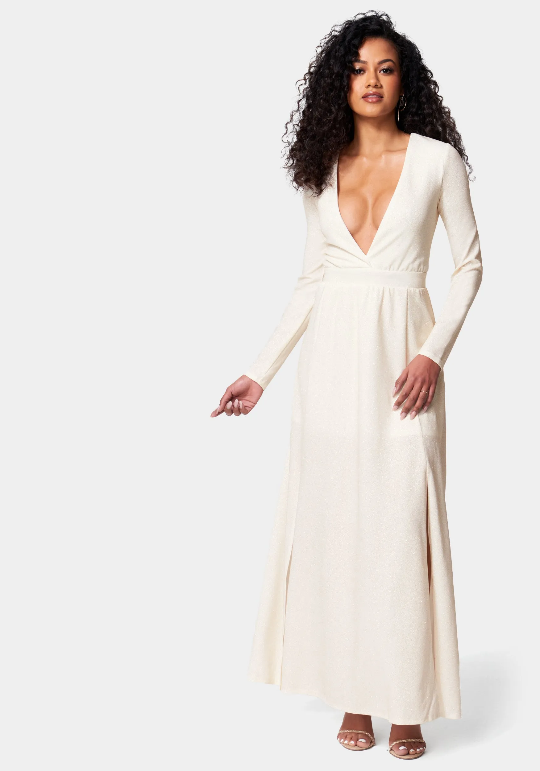 Lurex Deep V Maxi Dress sold by Bebe