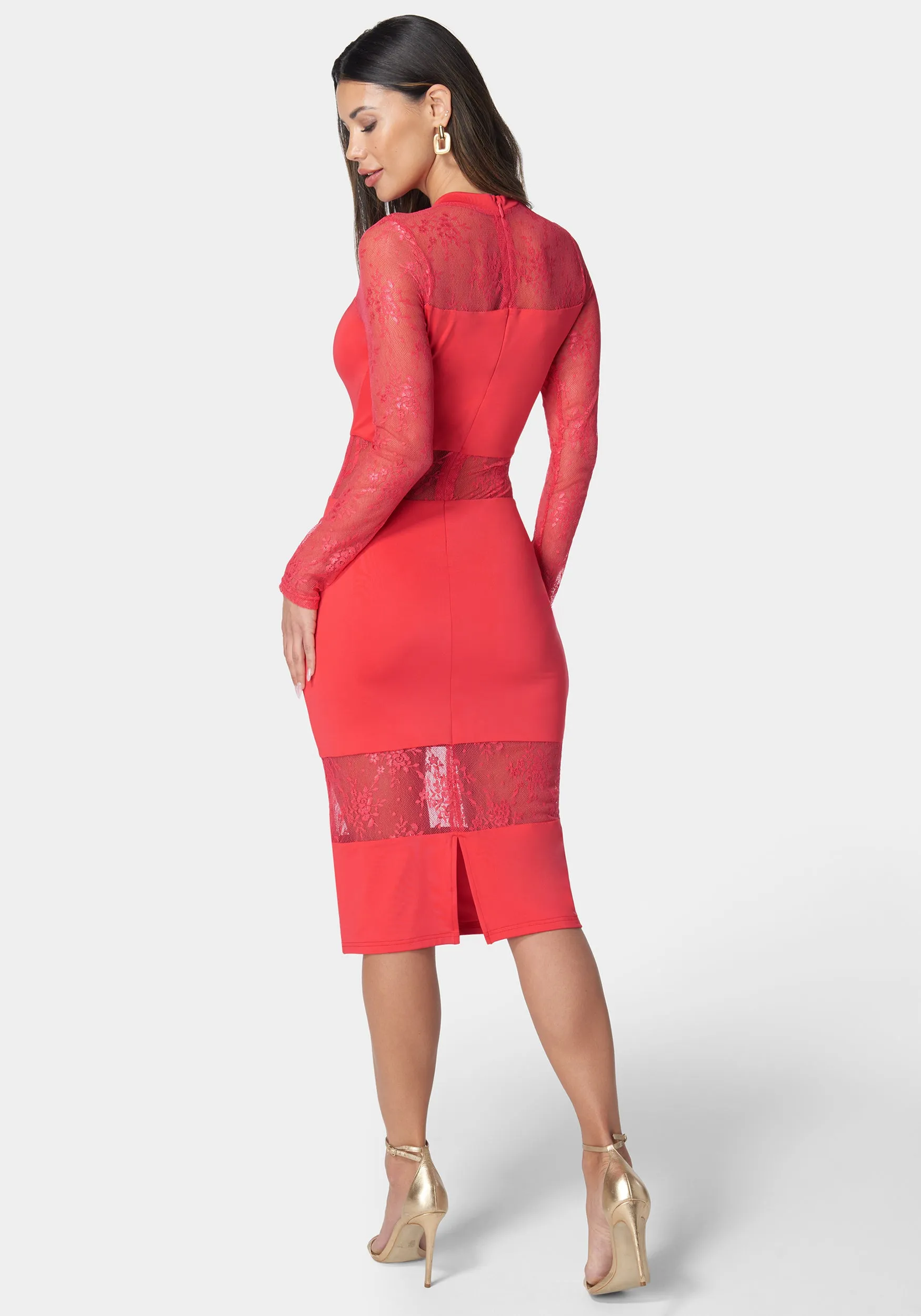 Multi Lace Inset Midi Dress sold by Bebe product image thumbnail 4