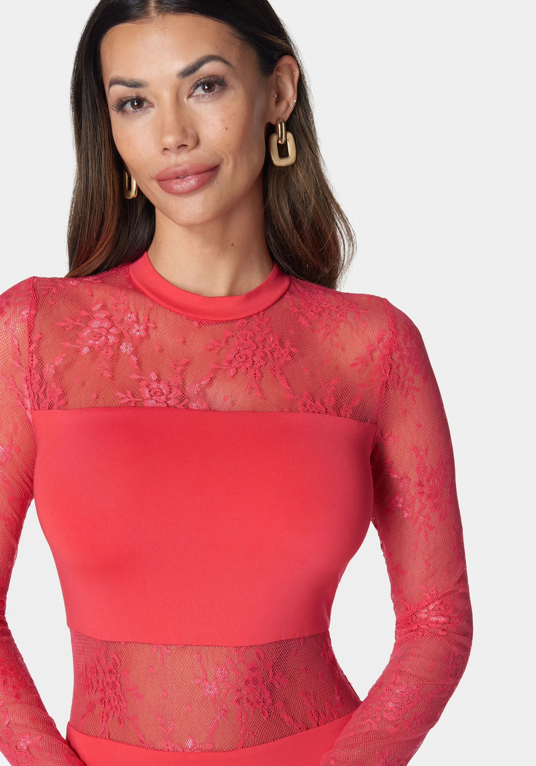 Multi Lace Inset Midi Dress sold by Bebe product image thumbnail 5