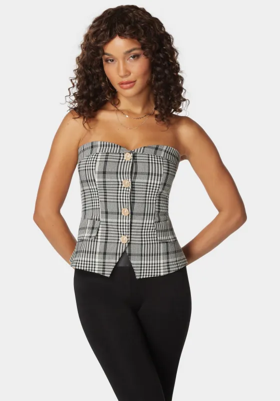 Tailored Button Trim Novelty Jacquard Corset sold by Bebe