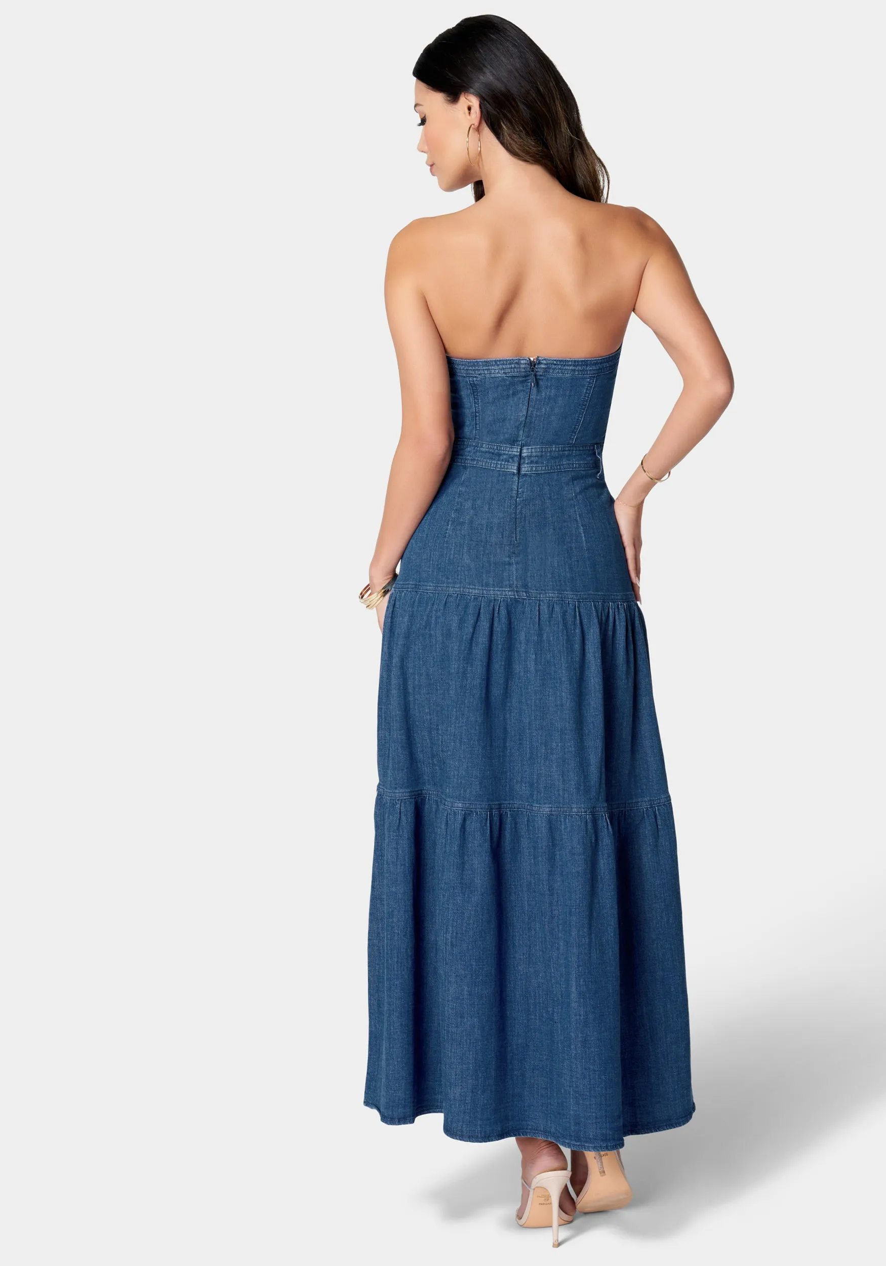 Strapless Tiered Lightweight Denim Dress sold by Bebe product image thumbnail 3