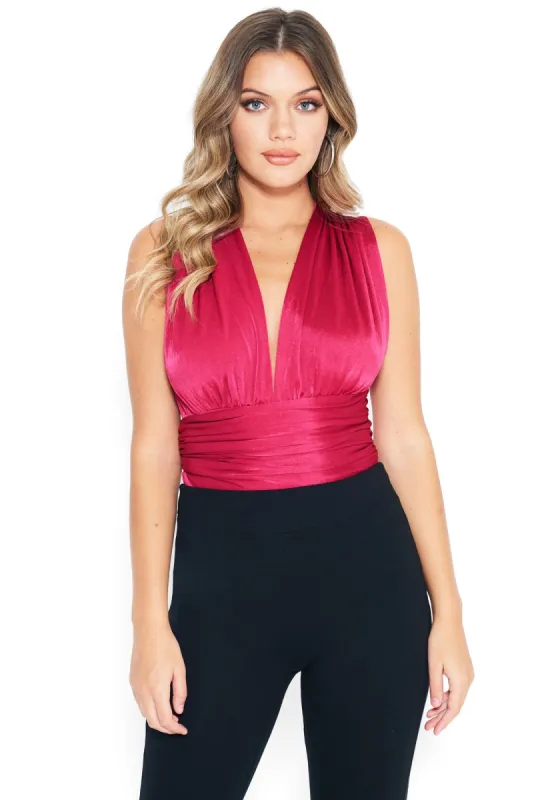 Convertible Halter Silk Bodysuit sold by Bebe