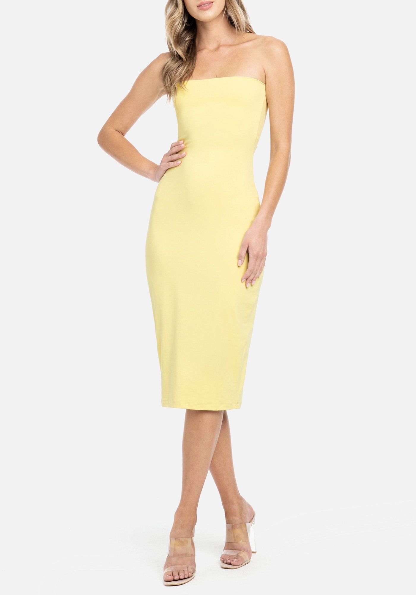 Strapless Tube Midi Luxe Dress sold by Bebe