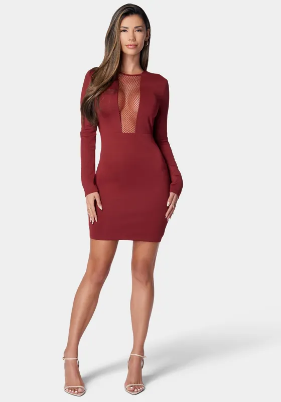 Plunge Neck Illusion Knit Dress sold by Bebe