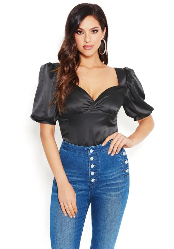 Charmeuse Puff Sleeve Top sold by Bebe