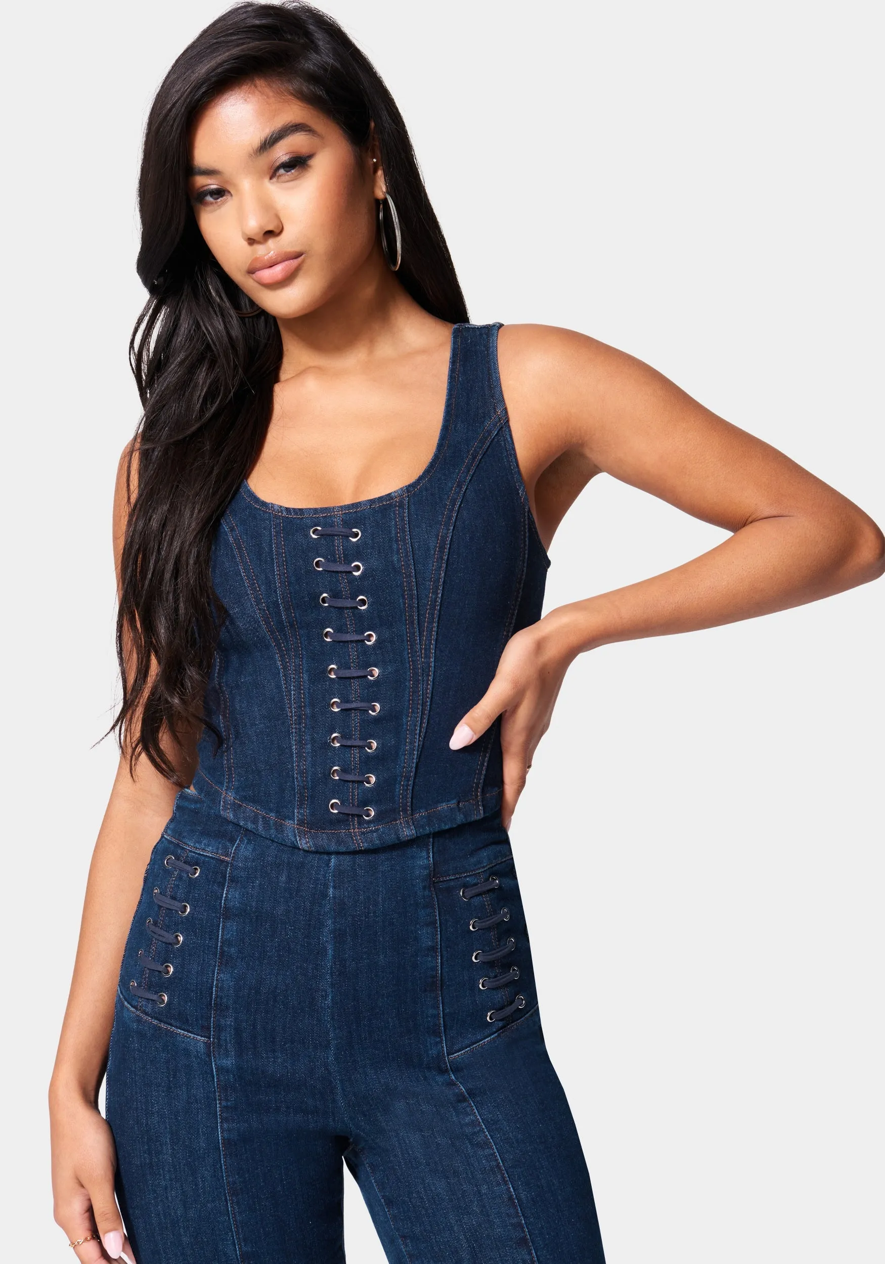 Eyelet Denim Bustier sold by Bebe