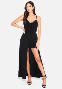 Plunge Tie Front Jumpsuit sold by Bebe