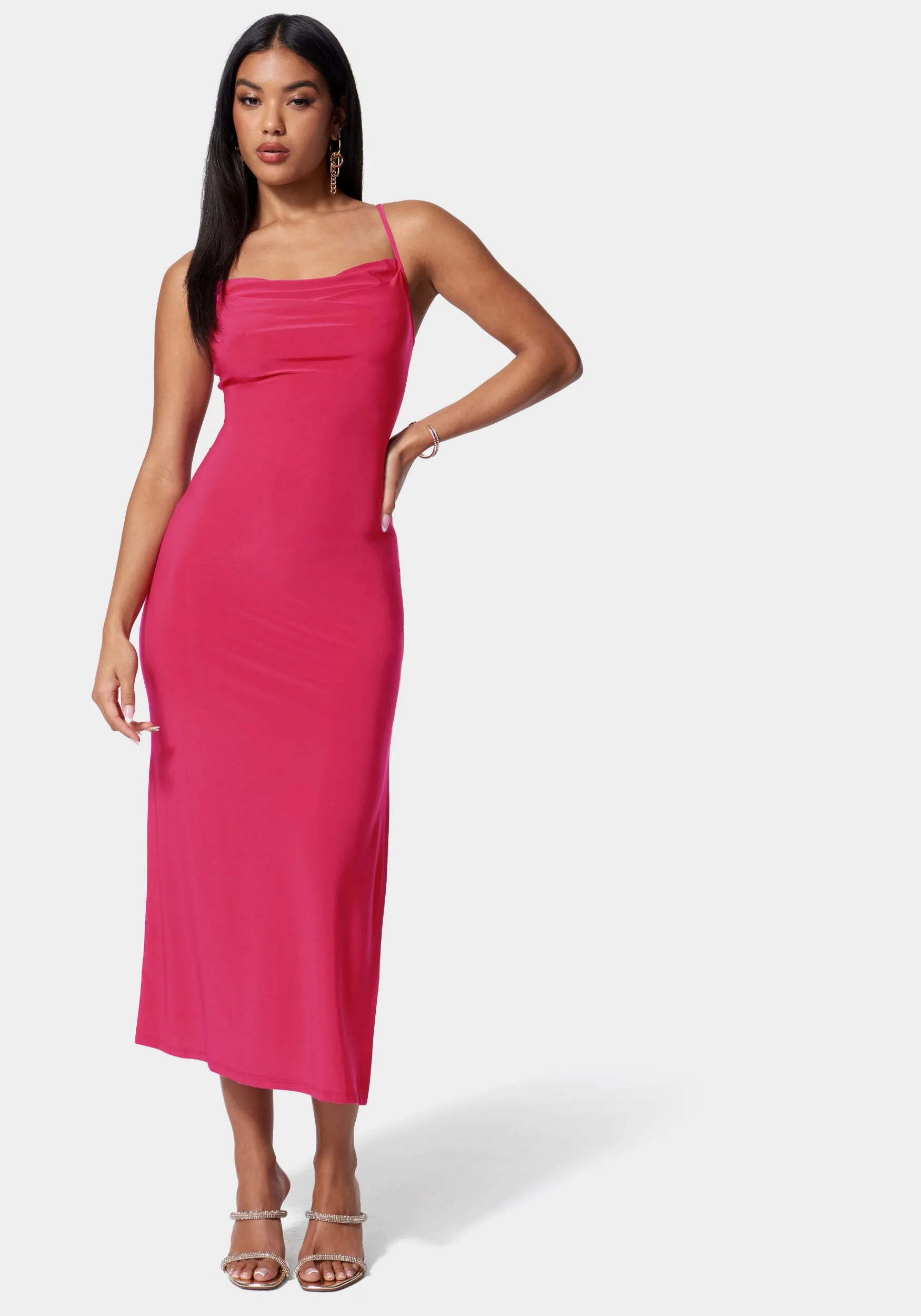 Cowl Neck Spaghetti Strap Slit Maxi sold by Bebe