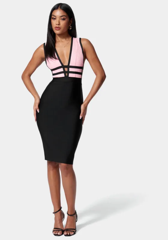 Plunge Neck Bandage Dress sold by Bebe