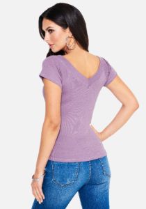 Crystal Logo Double V-Neck Short Sleeve Tee sold by Bebe