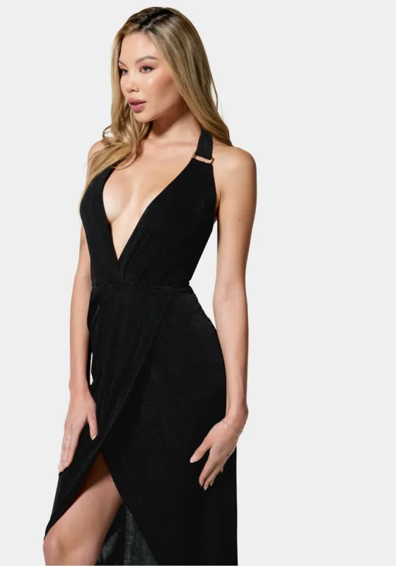 Slinky Asymmetrical Halter Neck Dress sold by Bebe