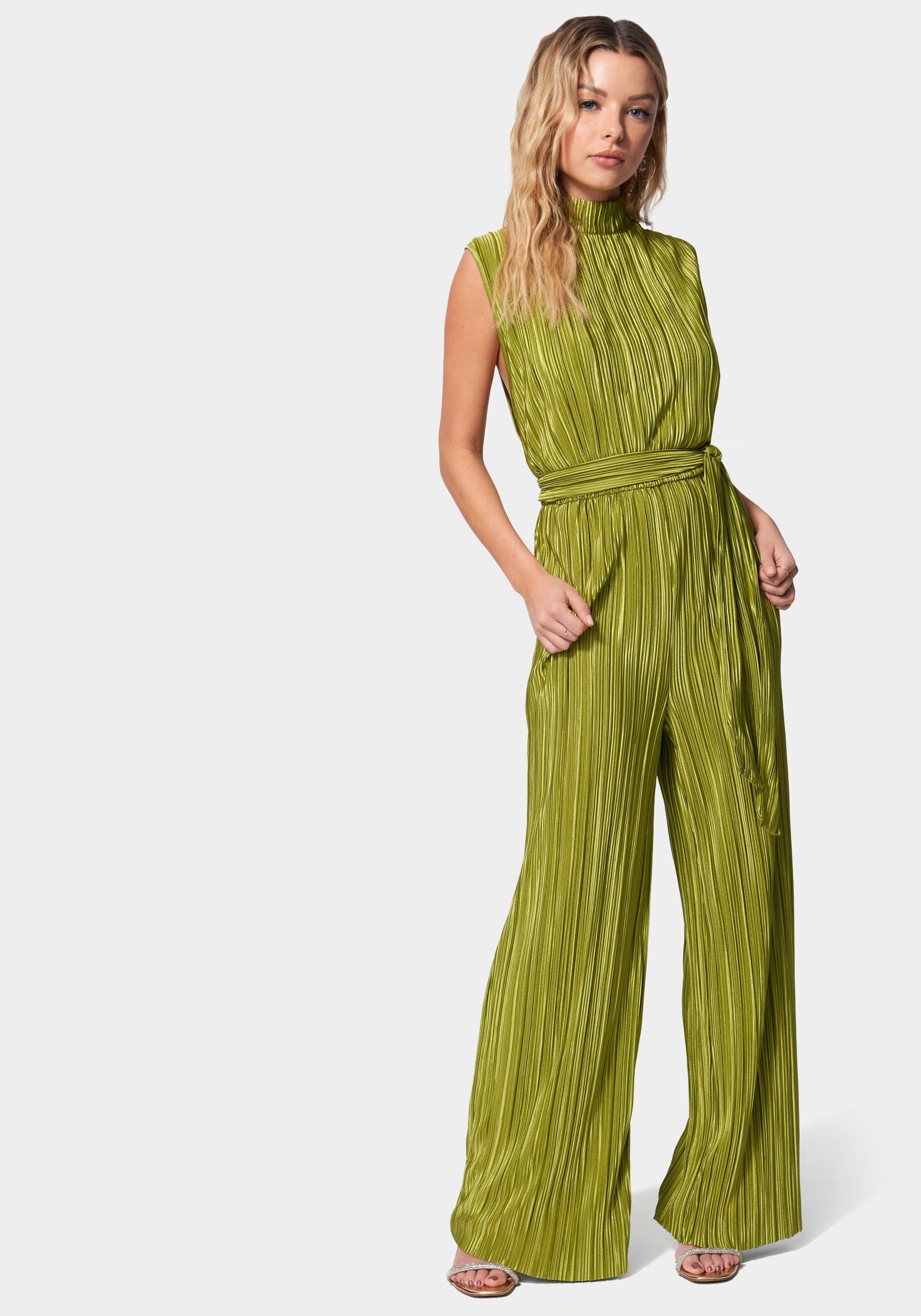 Knit Plisse Mock Neck Jumpsuit sold by Bebe