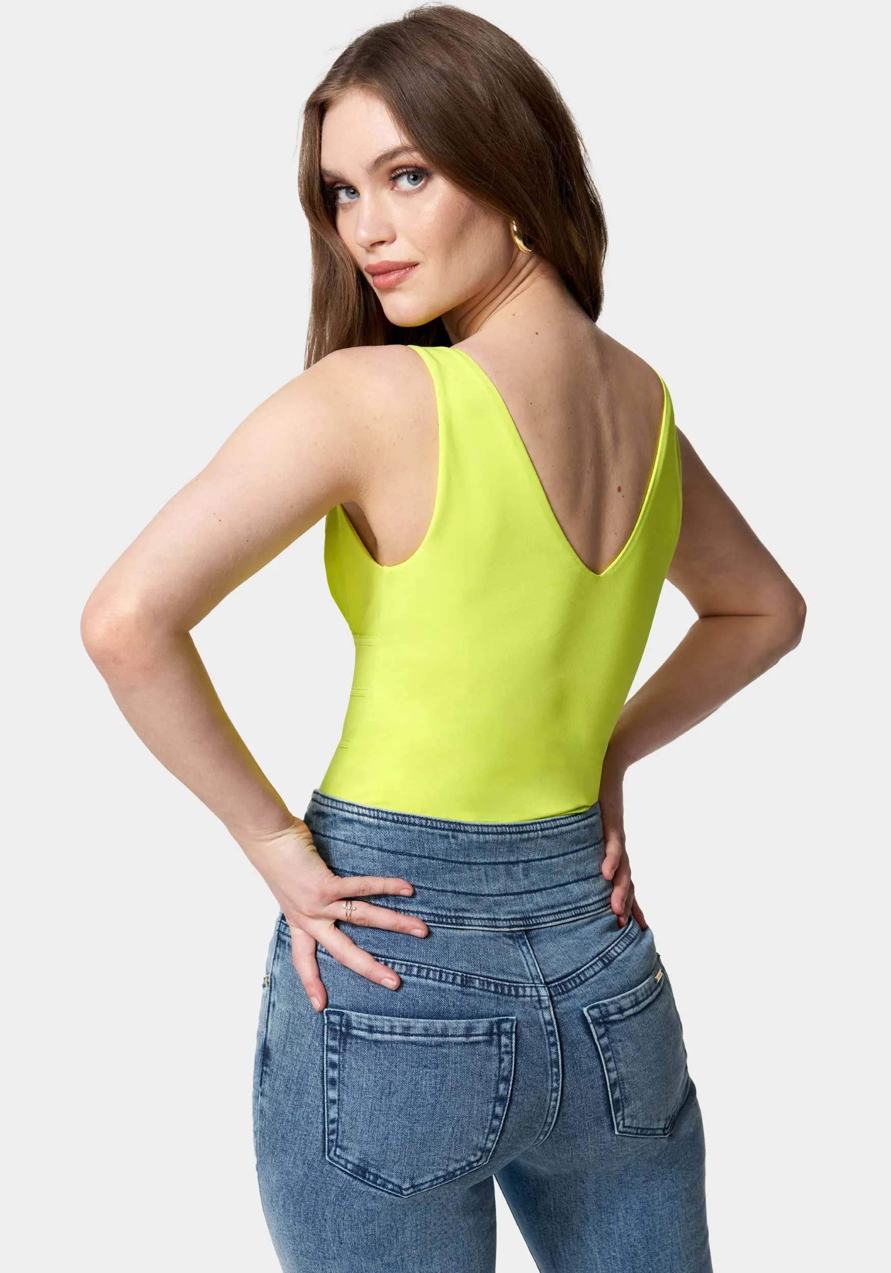 Sleeveless Ruched Deep V Knit Bodysuit sold by Bebe product image thumbnail 3