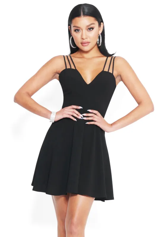 Deep V Flare Skirt Dress sold by Bebe
