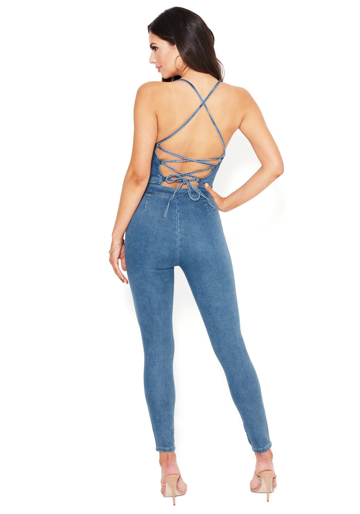 Lace Up Back Denim Catsuit sold by Bebe product image thumbnail 2
