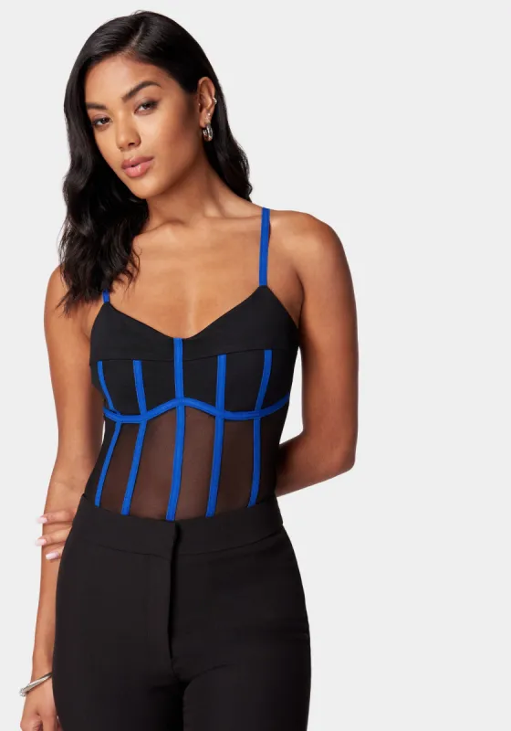 Contrast Trim Mesh Illusion Bodysuit sold by Bebe
