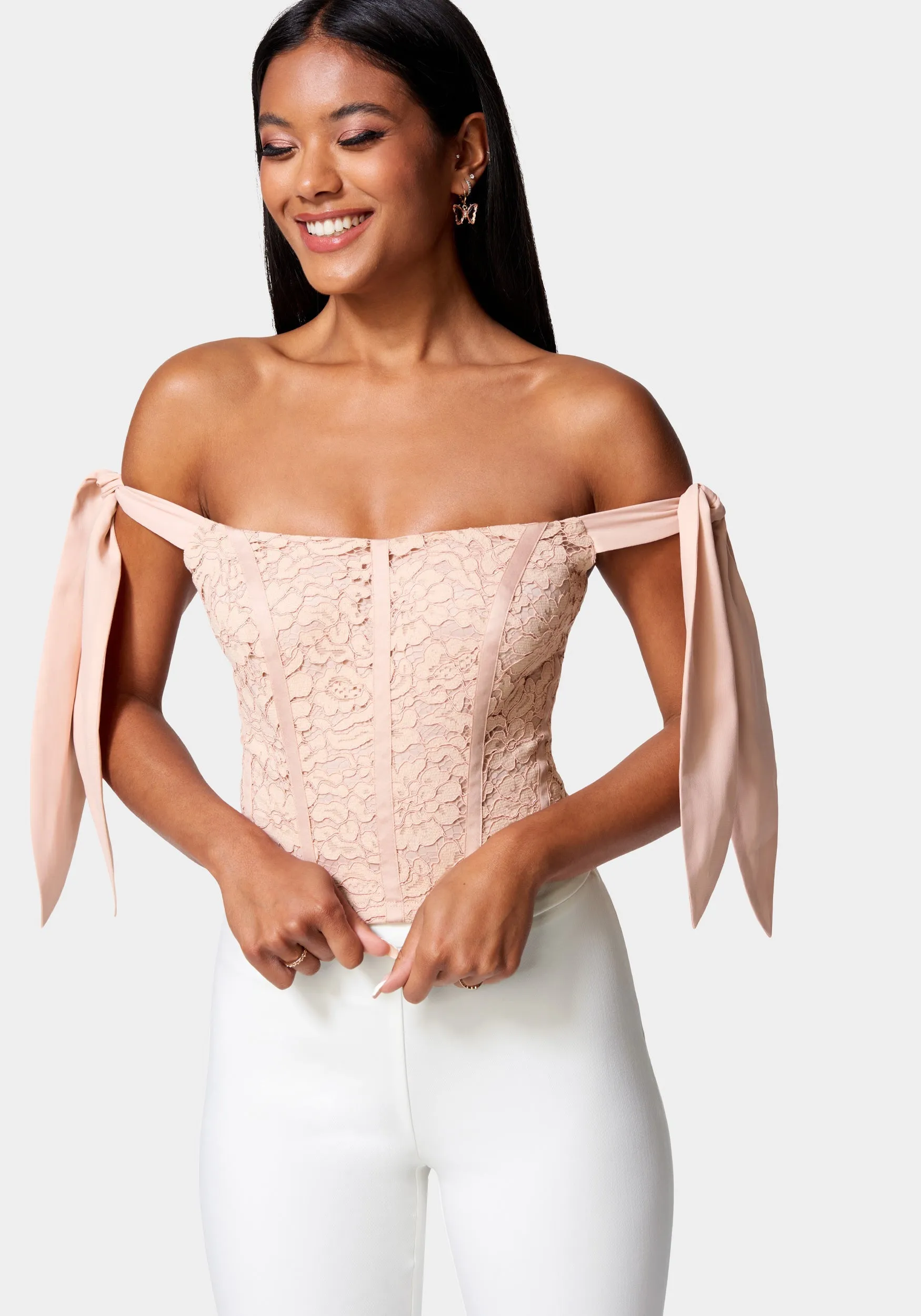 Corded Lace Bustier With Chiffon Tie sold by Bebe