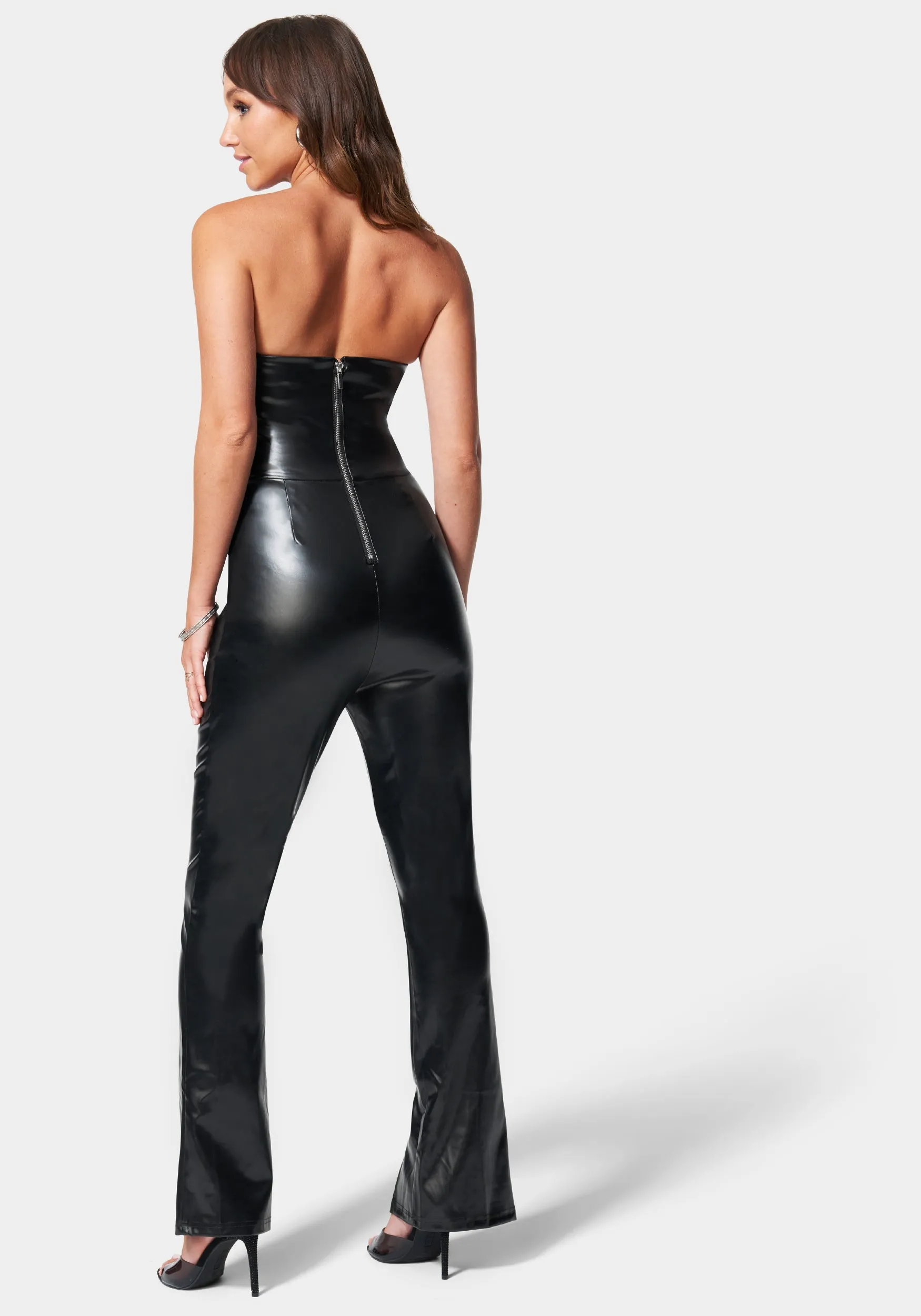 Split Hem Strapless Vegan Leather Jumpsuit sold by Bebe product image thumbnail 3