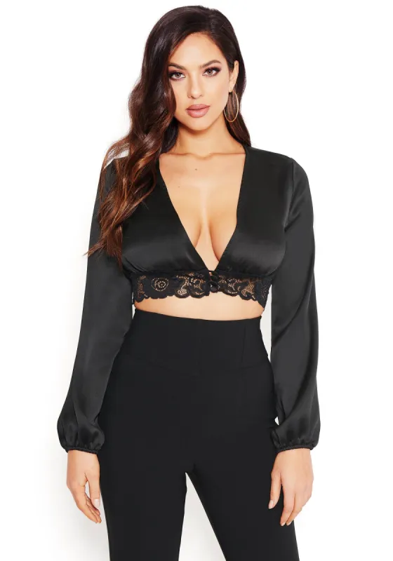 Lace Trim Slinky Crop Top sold by Bebe