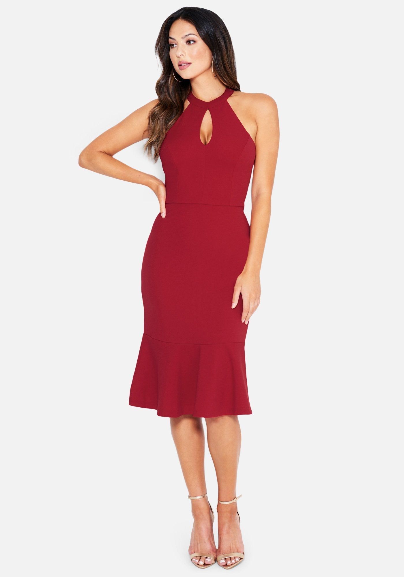 Halter Keyhole Flutter Midi sold by Bebe