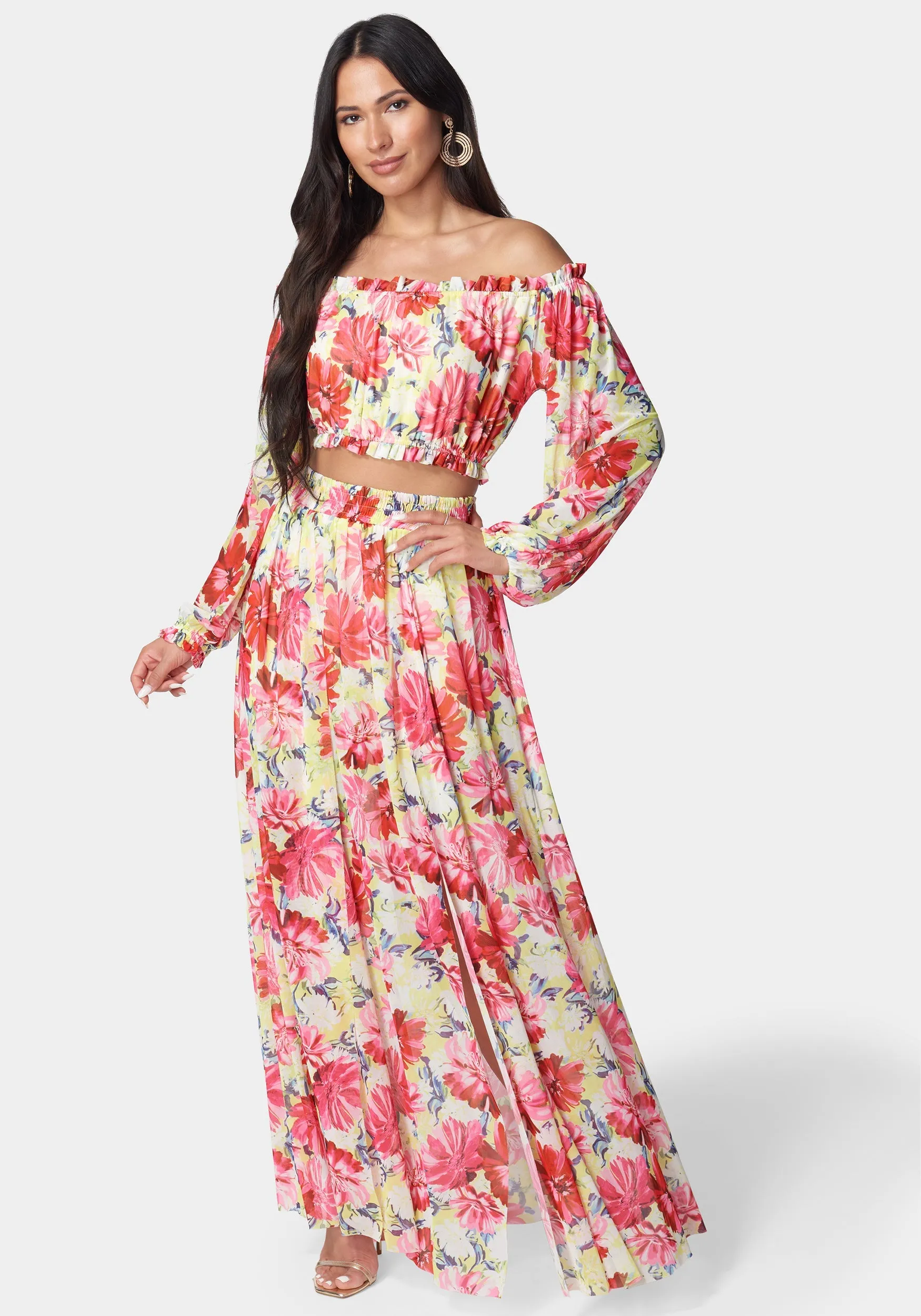 High Slit Two Piece Mesh Dress sold by Bebe