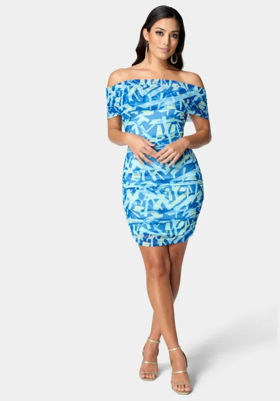 Mesh Off Shoulder Mini Dress sold by Bebe