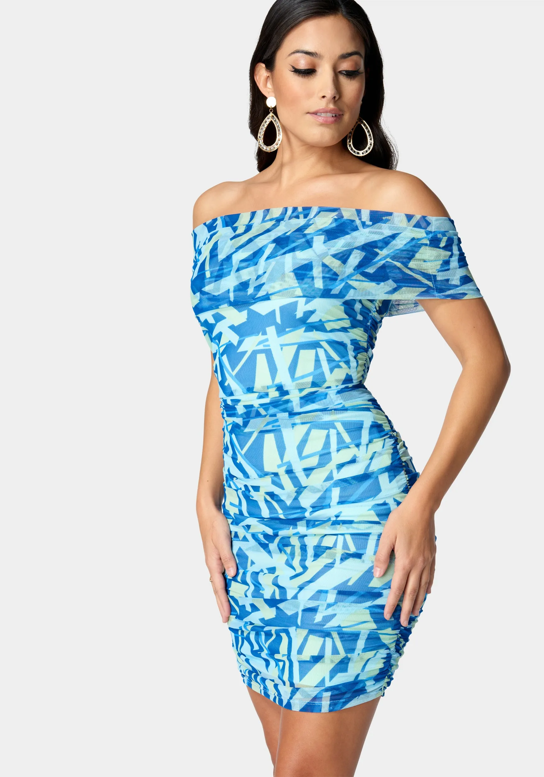 Mesh Off Shoulder Mini Dress sold by Bebe product image thumbnail 2