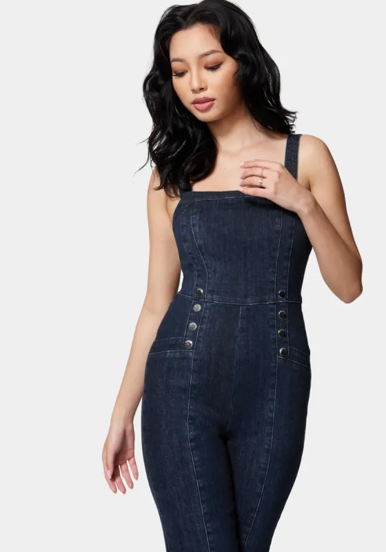 Wide Leg Multi Button Denim Jumpsuit sold by Bebe