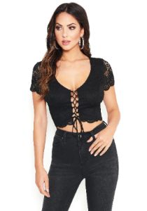 Lace Tie Front Crop Top sold by Bebe