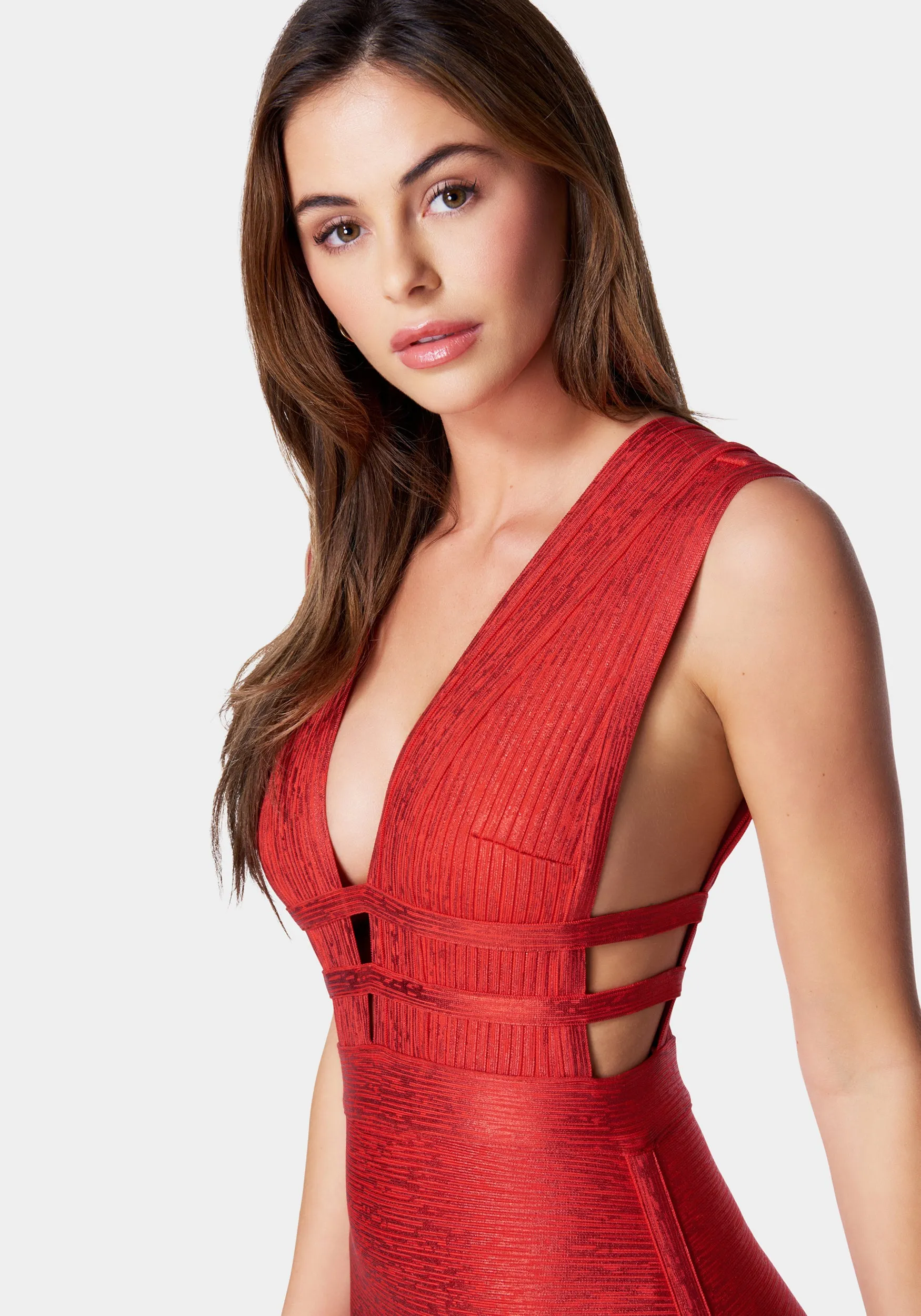 Foiled Bandage Plunge Neck Midi Dress sold by Bebe product image thumbnail 5