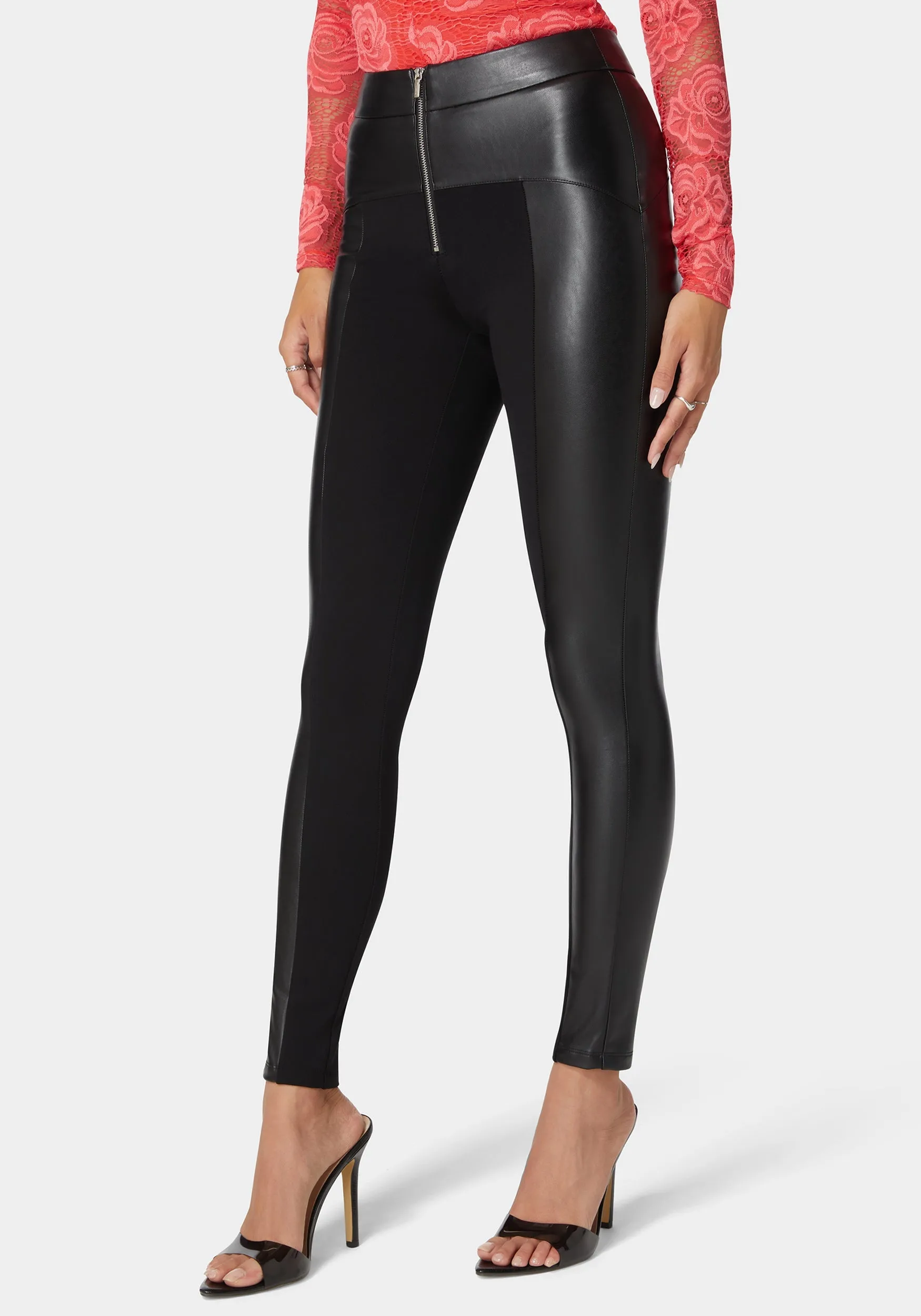 High Waist Vegan Leather Combo Pdr Legging sold by Bebe