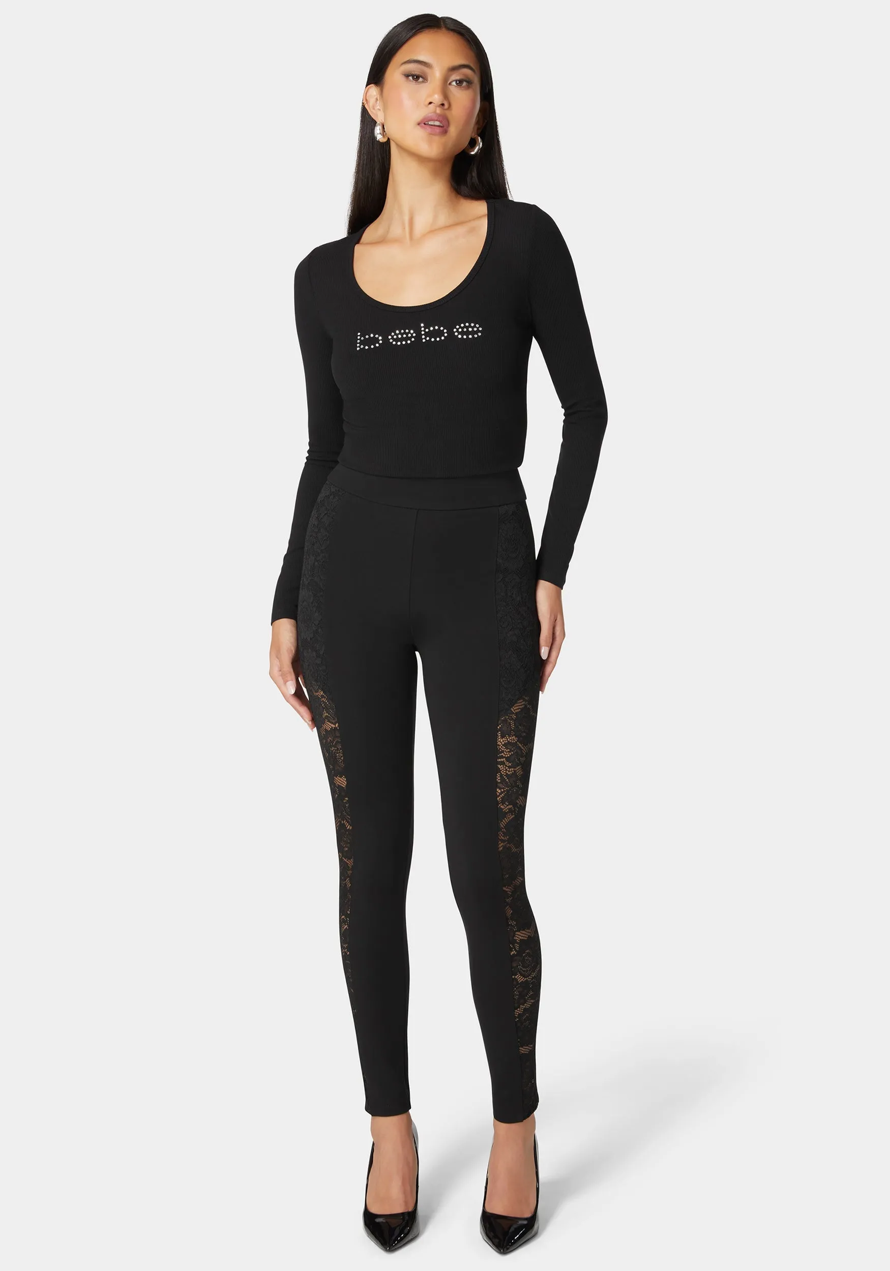 High Waist Lace Combo Insert Pdr Legging sold by Bebe product image thumbnail 2