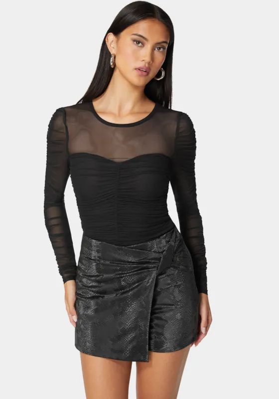 Sweetheart Neckline Shirred Mesh Bodysuit sold by Bebe