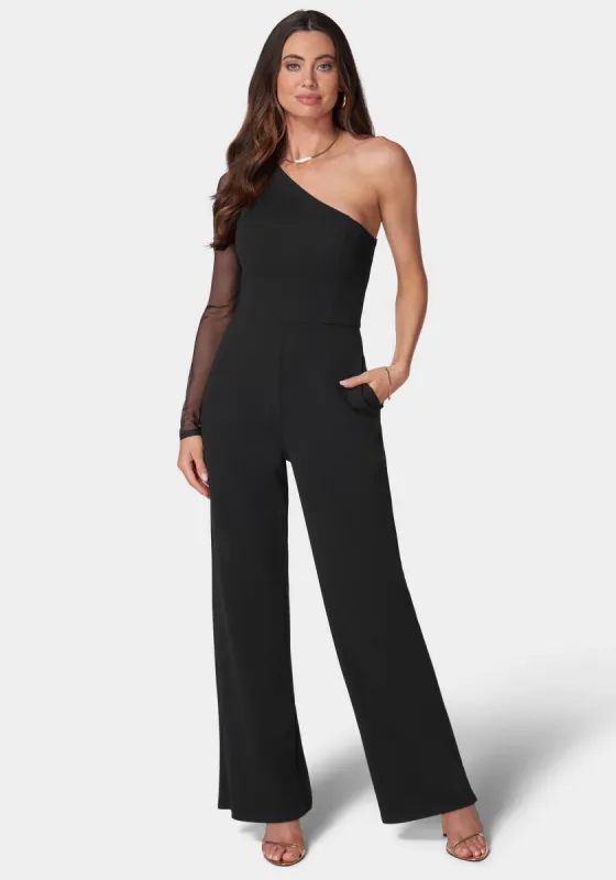 Celeste One Shoulder Jumpsuit sold by Bebe