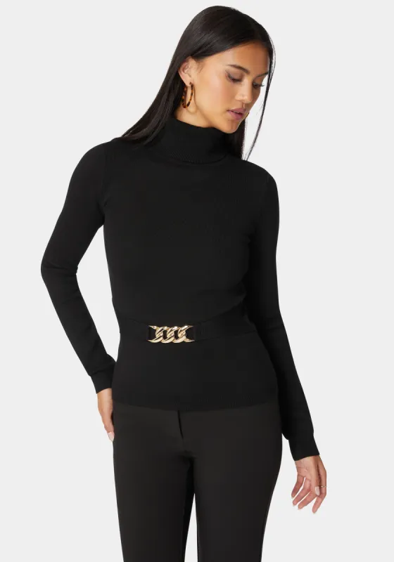 Fitted Turtle Neck Ornate Belt Sweater sold by Bebe