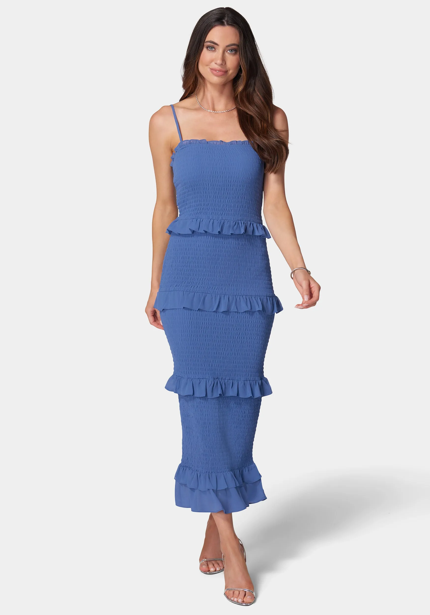 Georgette Smocked Midi Dress sold by Bebe