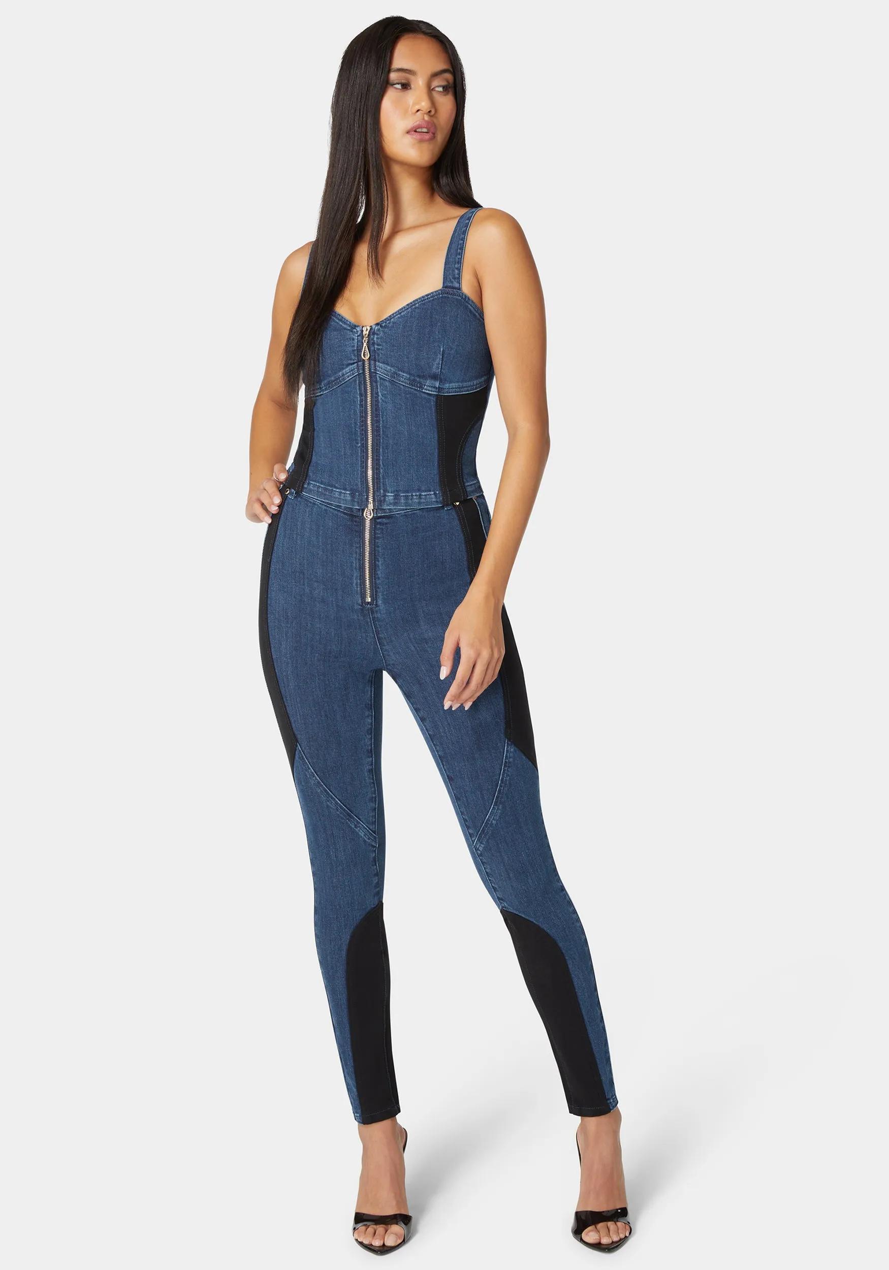 Pdr Combo Zip Front Denim Corset sold by Bebe